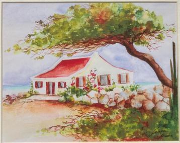 Aruba, Catiri #6, Aquarel van Sonya Lemminga, ingelijst beschikbaar voor biedingen