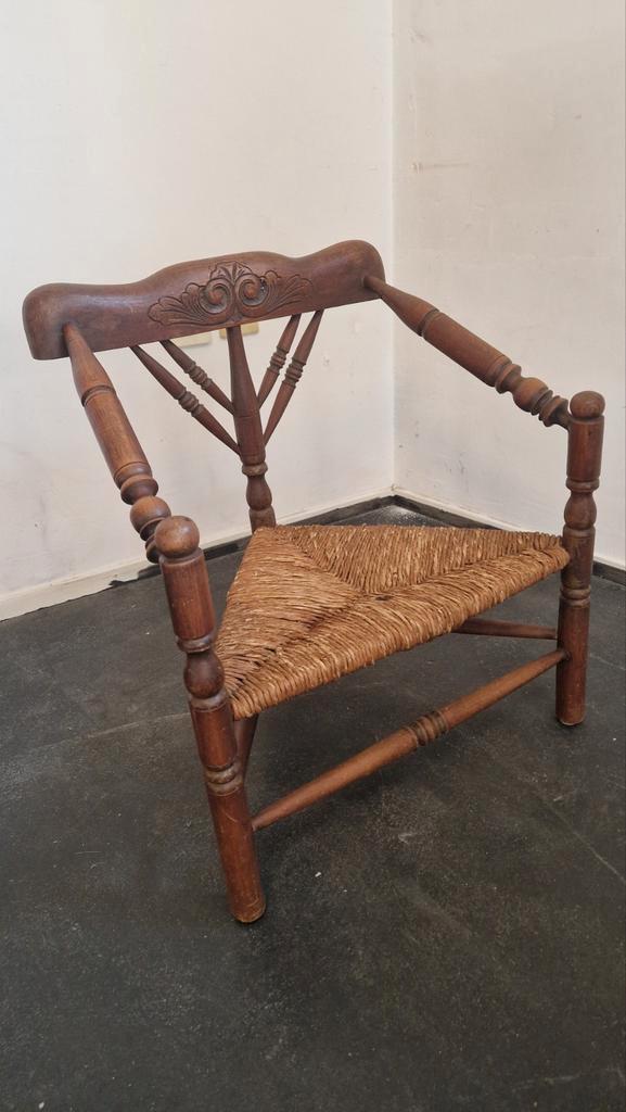 Antiek Spinstoeltje met Riet Zitting, Huis en Inrichting, Stoelen, Ophalen of Verzenden