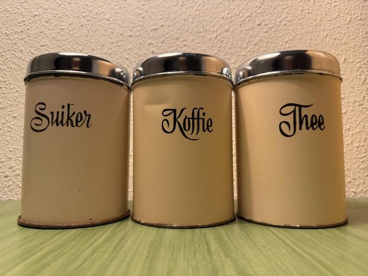 Vintage voorraadblikken Set:  Suiker Koffie & Thee, Huis en Inrichting, Keuken | Keukenbenodigdheden, Gebruikt, Ophalen of Verzenden