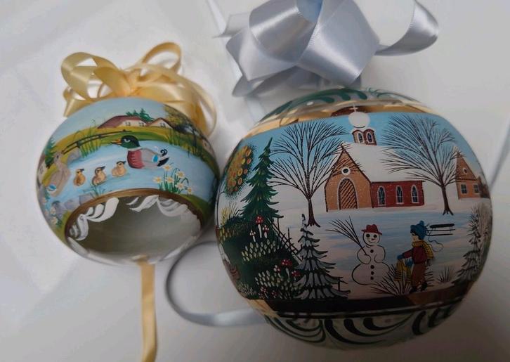 Glas bollen met 4 jaargetijde uit Oostenrijk Vintage 🌲🎁, Antiek en Kunst, Antiek | Glas en Kristal, Ophalen of Verzenden