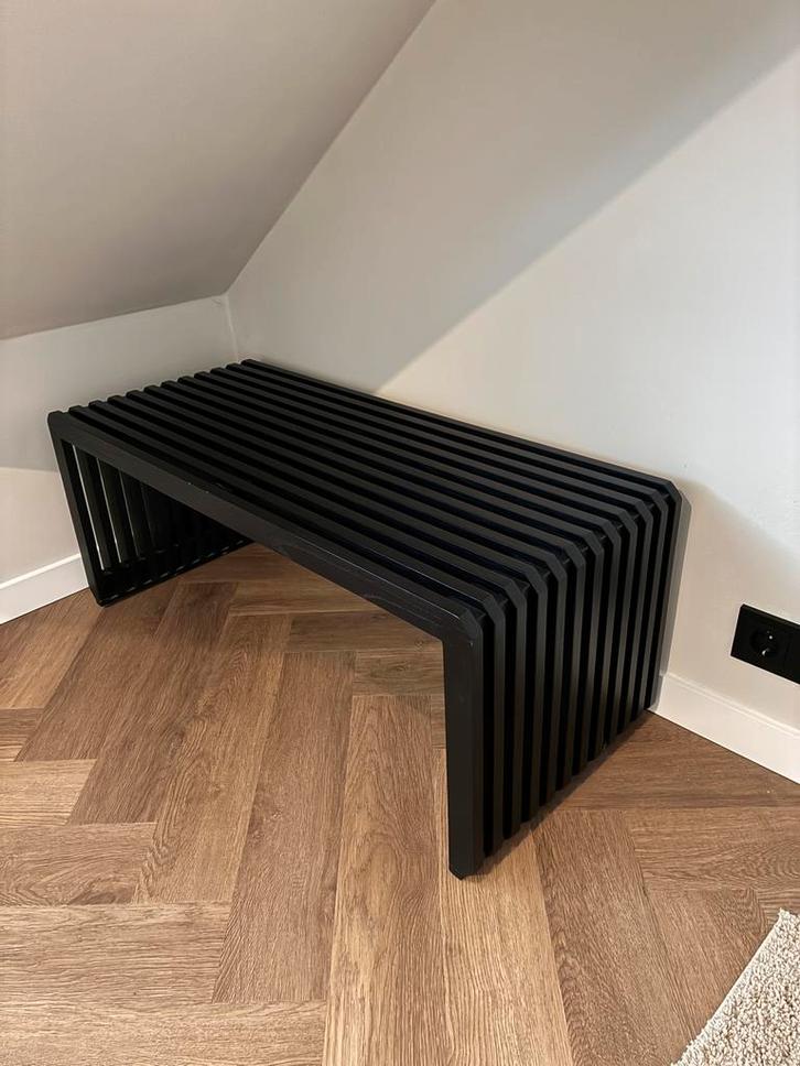 HK Living Slatted M Bank - Zwart Houten Bankje, Huis en Inrichting, Banken | Bankstellen, Zo goed als nieuw, Minder dan 150 cm