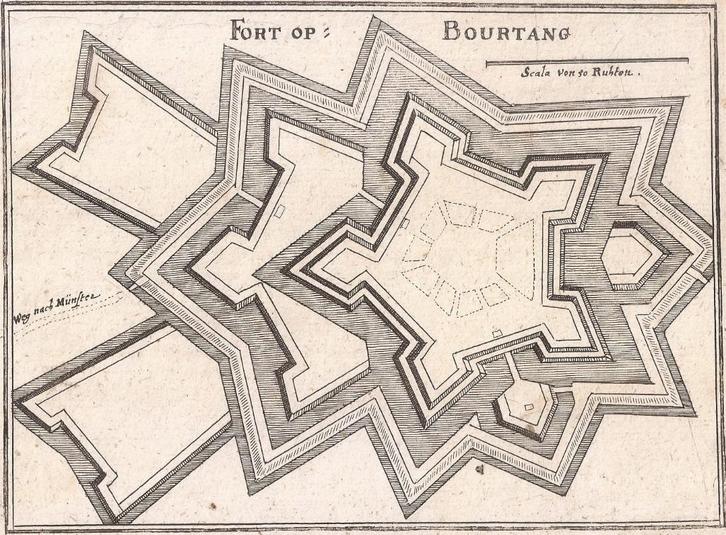 Plattegrond van de vesting Bourtange Merian 1659, Antiek en Kunst, Kunst | Etsen en Gravures, Ophalen of Verzenden