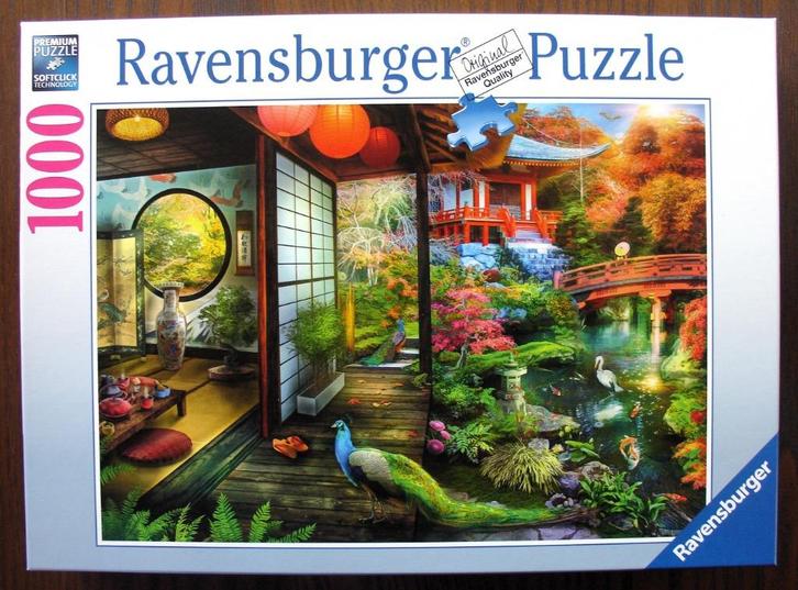 Theehuis in Japanse Tuin - Ravensburger legpuzzel - 1000 st, Hobby en Vrije tijd, Denksport en Puzzels, Zo goed als nieuw, Legpuzzel