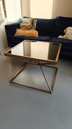 Donker Glazen Design Salontafel 70s - Goud Messing Vierkant, Huis en Inrichting, Ophalen, Zo goed als nieuw, Rond
