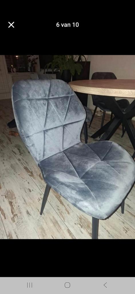 6x Moderne Eetkamerstoelen - Grijs Velours - Metalen Poten., Huis en Inrichting, Stoelen, Zo goed als nieuw, Vijf, Zes of meer stoelen