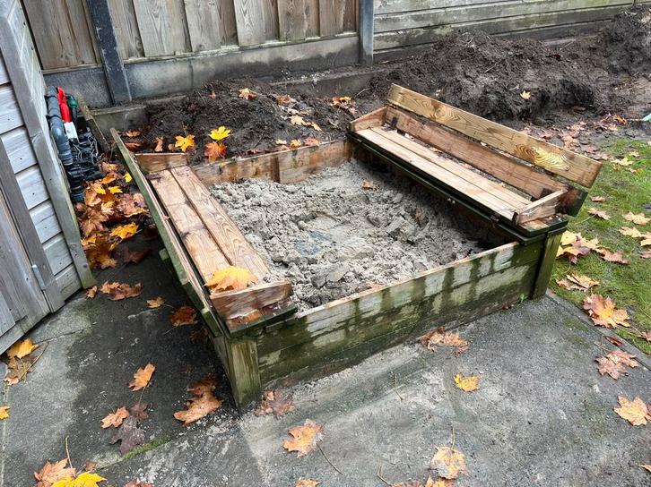 Houten Zandbak met Deksel incl zand, Kinderen en Baby's, Speelgoed | Buiten | Zandbakken, Gebruikt, Ophalen