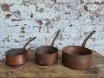 Set franse brocante koperen steelpannen/ allegonda, Huis en Inrichting, Keuken | Potten en Pannen, Ophalen of Verzenden, Overige materialen