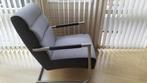 Design fauteuil lichtgrijze stof/donkergrijs kunstleer, Ophalen, Minder dan 75 cm, Zo goed als nieuw, Stof