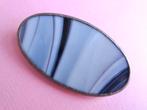 jwg Vintage 70s glas-in-lood glas broche blauw paars lila, Verzenden, Overige materialen, Broche