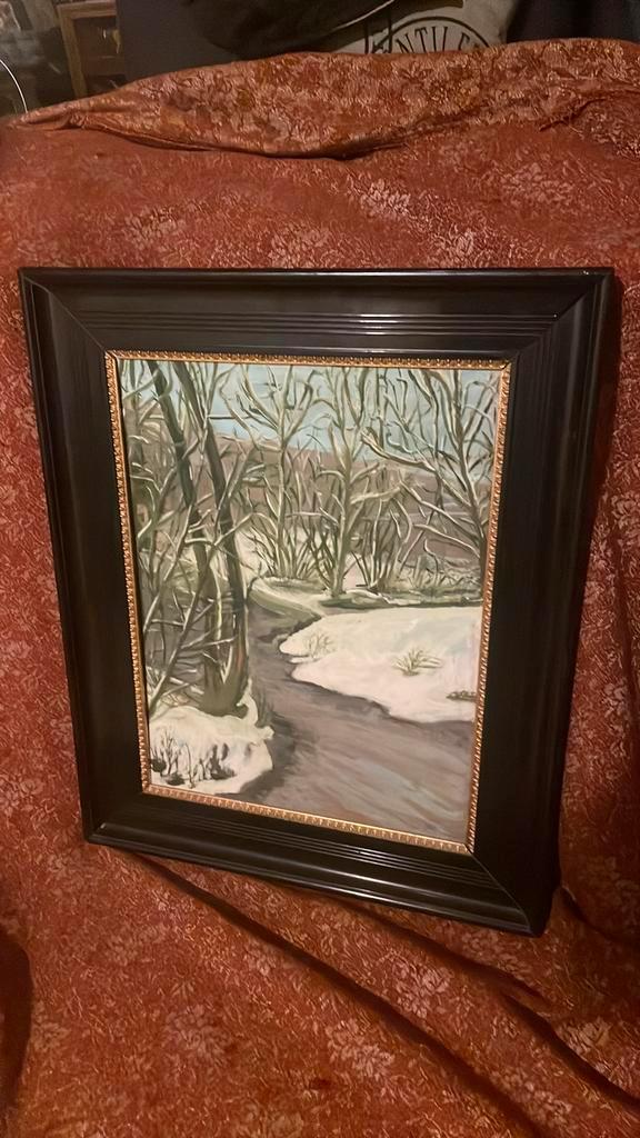 Olieverfschilderij landschap met Rivier, Antiek en Kunst, Kunst | Schilderijen | Klassiek, Ophalen of Verzenden