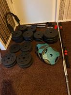 Gewichten plus halter stangen en grote stangen, Ophalen, Zo goed als nieuw, Halterset