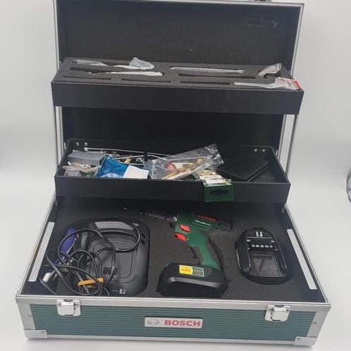 Bosch Groen PSR 1800 LI-2 + Koffer + 2Accu + Oplader + Veel, Doe-het-zelf en Verbouw, Gereedschap | Boormachines, Zo goed als nieuw