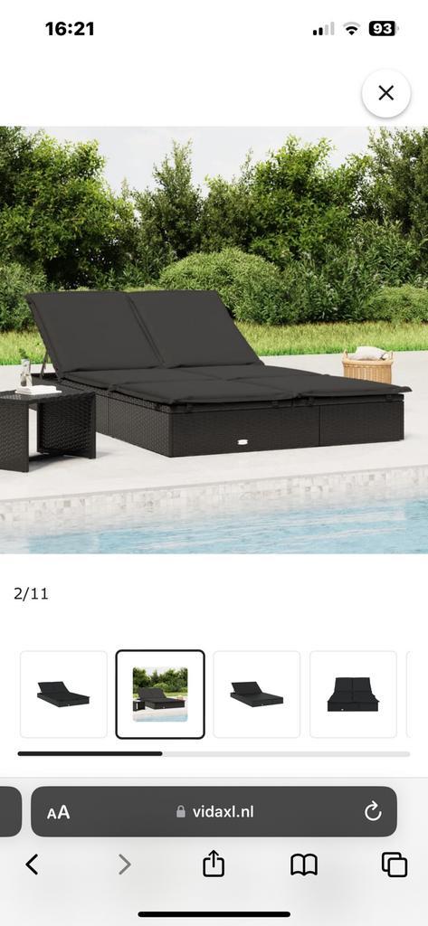 vidaXL Ligbed met kussens 2-persoons poly rattan zwart, Tuin en Terras, Ligbedden, Gebruikt, Ophalen of Verzenden