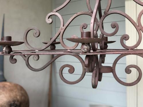 Grote smeedijzeren kroonluchter kandelaar sober robuust, Antiek en Kunst, Curiosa en Brocante, Ophalen
