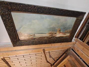 Winterlandschap op paneel, G. Winkel, Baroklijst beschikbaar voor biedingen