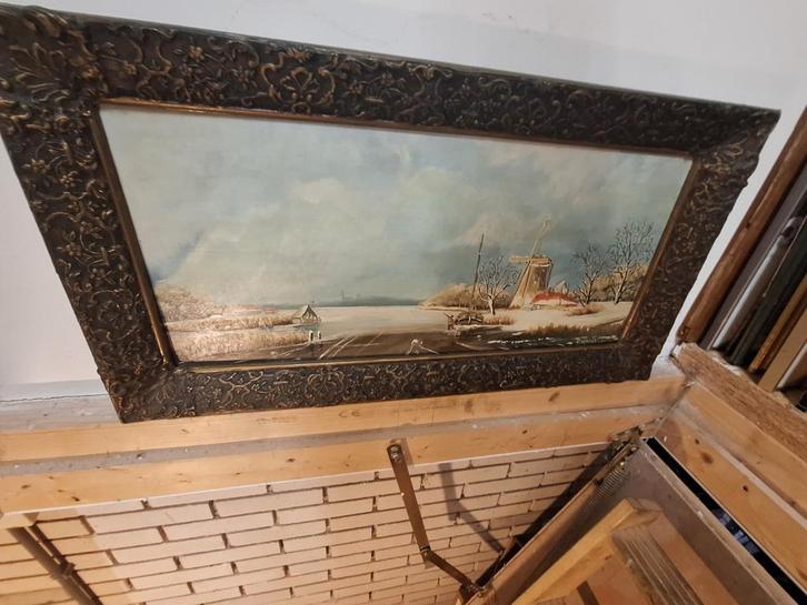 Winterlandschap op paneel, G. Winkel, Baroklijst, Antiek en Kunst, Kunst | Schilderijen | Klassiek, Ophalen