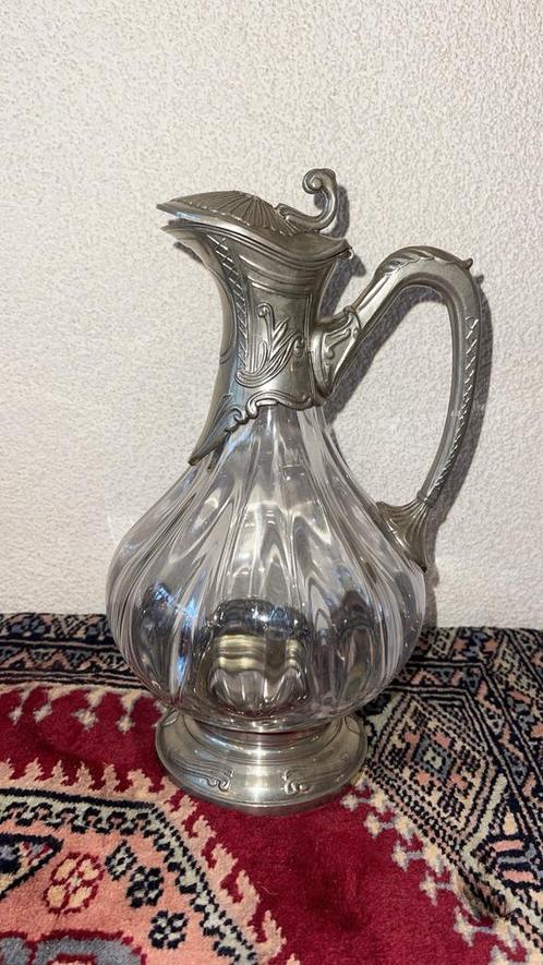 Antieke kristallen karaf met tinnen montuur, Antiek en Kunst, Antiek | Glas en Kristal, Ophalen of Verzenden