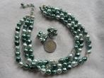 17. Schitterende oude ketting+clipoorbellen, Japan,  38/44cm, Sieraden, Tassen en Uiterlijk, Antieke sieraden, Ophalen
