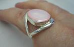 Zilveren ring met roze parelmoer steen maat 19 nr.1255, Verzenden, 19 tot 20, Zo goed als nieuw, Dame