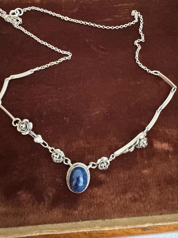 zilveren ketting blauwe steen, Sieraden, Tassen en Uiterlijk, Kettingen, Zo goed als nieuw, Zilver, Zilver, Ophalen of Verzenden