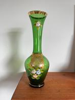 Vintage groen vaasje met bloem beschildering, Huis en Inrichting, Woonaccessoires | Vazen, Ophalen of Verzenden