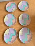 6x vintage ontbijtborden Memphis style pastel geometrisch, Huis en Inrichting, Keuken | Servies, Keramiek, Ophalen of Verzenden