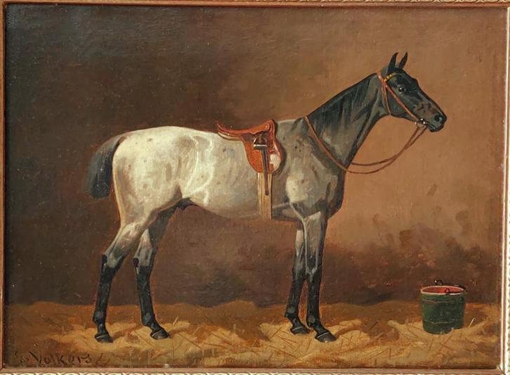 Emil Volkers ''volbloed op stal''  ca. 1895-1900, Antiek en Kunst, Kunst | Schilderijen | Klassiek, Ophalen of Verzenden
