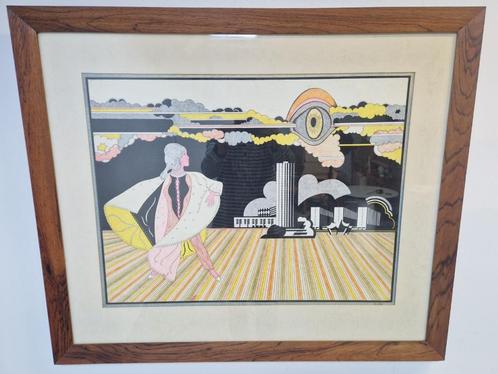 Vintage schilderij M van Kol modern ingelijst pentekening ‘5, Antiek en Kunst, Kunst | Tekeningen en Foto's, Ophalen of Verzenden