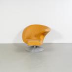 1x Leolux Parabolica Fauteuil Rechts Okergeel Leer - Alu, 125 tot 150 cm, Ophalen of Verzenden, Zo goed als nieuw, Metaal