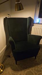 Strandmon stoel velvet groen met voetenbankje, Ophalen, Zo goed als nieuw, Minder dan 75 cm, 50 tot 75 cm