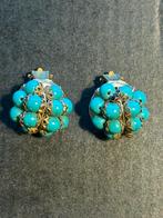 Vintage blauwe oorbellen met koper vlechtwerk, Overige materialen, Gebruikt, Blauw, Ophalen of Verzenden