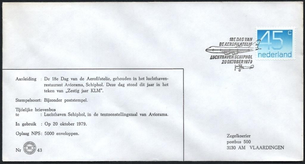 18e dag van de aerofilatelie / zestig jaar KLM, Postzegels en Munten, Brieven en Enveloppen | Nederland, Verzenden, Envelop