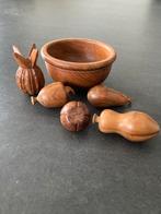 Vintage houten schaal met houten fruit, Ophalen, Zo goed als nieuw, Rond, Hout