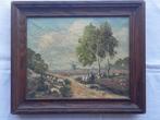 Schilderij Heide: Schapen op de heide met herder, gesigneerd, Antiek en Kunst, Kunst | Schilderijen | Klassiek, Ophalen of Verzenden