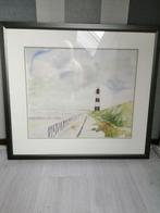 Schilderij, aquarel zeezicht met vuurtoren, Antiek en Kunst, Ophalen