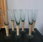Set van 6 vintage glazen met rotan voet – jaren ’60/’70, Glas of Glazen, Gebruikt, ., Ophalen of Verzenden