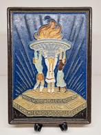 Cloisonné herdenkingstegel vlam De Porceleyne Fles Delft., Antiek en Kunst, Ophalen of Verzenden