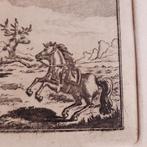 Antieke Ets Man in Arreslee Rendier Paard, Verzenden