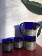 Vintage donkerblauw Krakow jaren ‘70 servies kan+2glazen, Overige typen, Ophalen of Verzenden, Overige stijlen, Glas