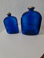 Blauwe vintage glazen flessen set, Huis en Inrichting, Woonaccessoires | Vazen, Ophalen of Verzenden, Zo goed als nieuw, Blauw