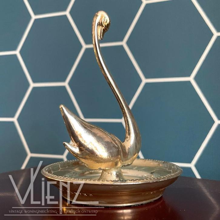 Vintage, retro, verzilverde ringhouder sieraden zwaan, Antiek en Kunst, Curiosa en Brocante, Ophalen of Verzenden