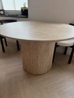 Eettafel Travertin Look - Stijlvol & Uniek!, Huis en Inrichting, Tafels | Eettafels, Overige materialen, 100 tot 150 cm, Rond