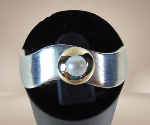 #12 NIEUWE golvende mat 925 zilver/14k gouden PAREL ring!, Sieraden, Tassen en Uiterlijk, Ringen, Nieuw, Dame of Heer, 17 tot 18