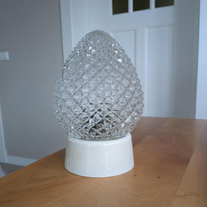 Vintage glazen dennenappel plafonnière Helder bewerkt glas, Huis en Inrichting, Lampen | Plafondlampen, Gebruikt, Glas, Kunststof