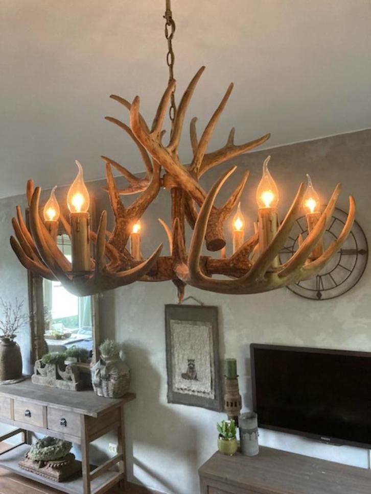 Nieuwe sfeervolle Gewei kroonluchter 80cm doorsnede, Antiek en Kunst, Curiosa en Brocante, Ophalen