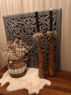 Robuuste teakhouten kandelaars set, Ophalen of Verzenden, Hout, 25 tot 50 cm