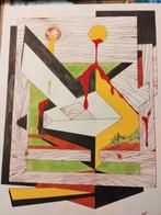 Kleurrijke Abstracte Fantasie Tekening 11, Antiek en Kunst, Ophalen of Verzenden