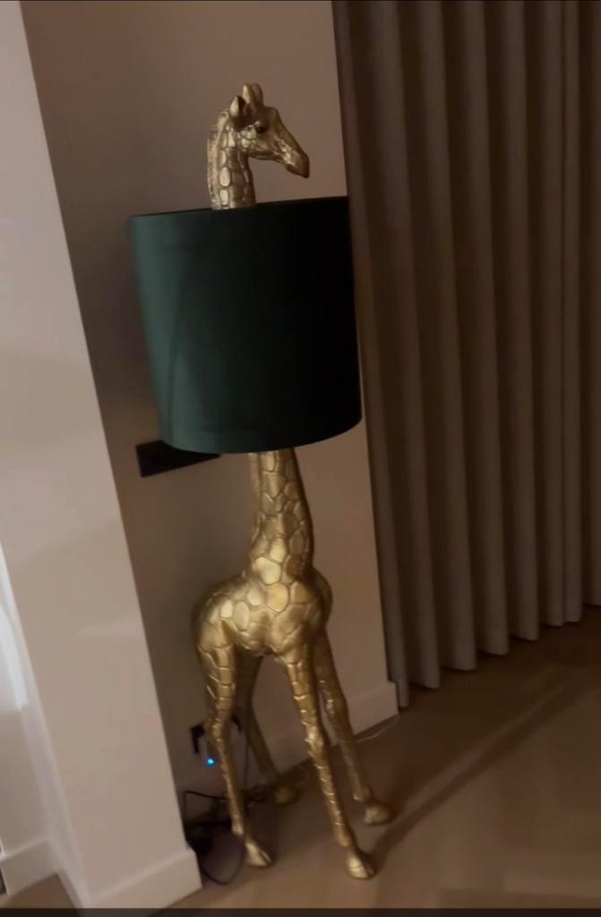 Light & Living Giraffe vloerlamp antiek brons incl kap groen, Huis en Inrichting, Lampen | Vloerlampen, Zo goed als nieuw, 150 tot 200 cm