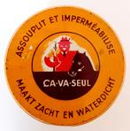 vintage blik geel ledervet ÇA-VA-SEUL made in Belgium, Ophalen of Verzenden, Gebruikt, Overige, Overige merken