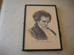 Oude tekening beethoven in oude kapotte lijst 17,5-12 cm, Ophalen of Verzenden